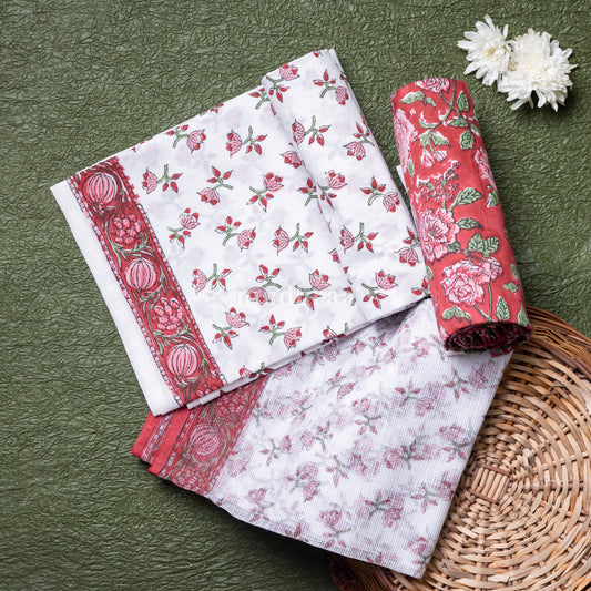 Red Floral Cotton Kota Suit Set