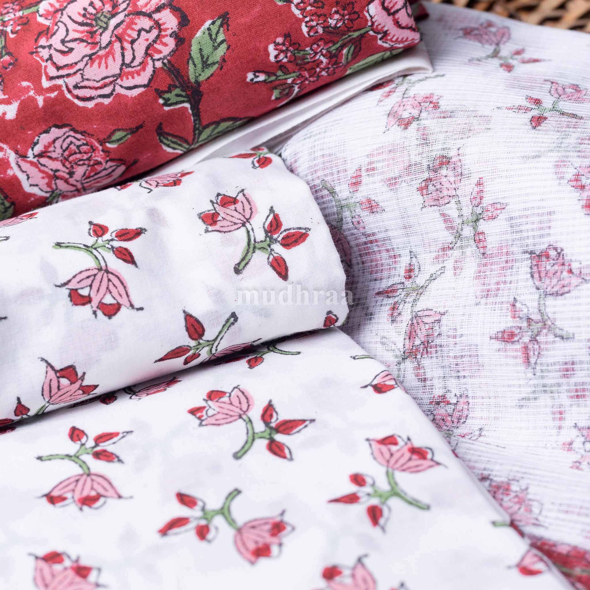 Red Floral Cotton Kota Suit Set