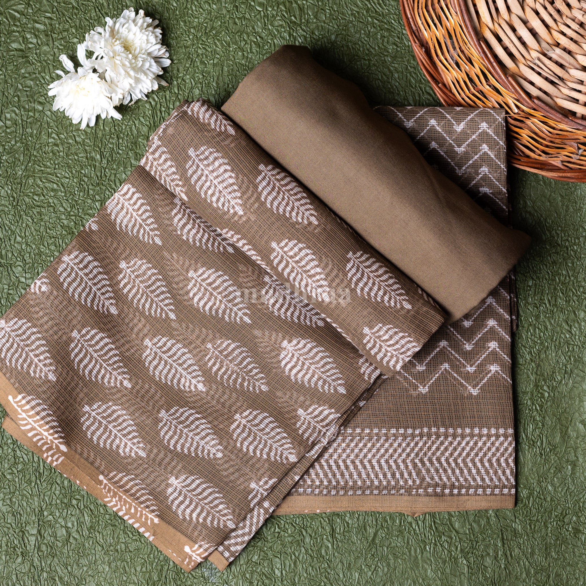 Taupe Handblock Printed Kota Cotton Suit Set