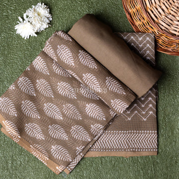 Taupe Handblock Printed Kota Cotton Suit Set