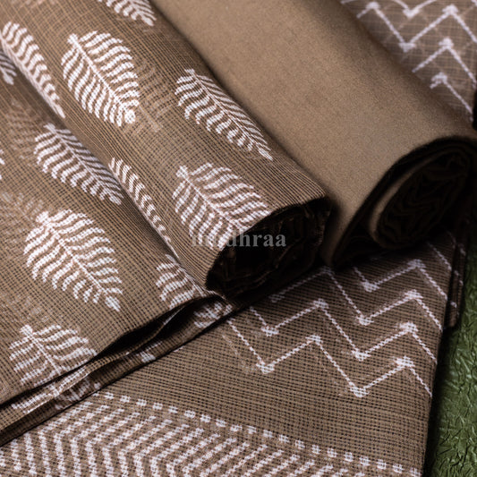 Taupe Handblock Printed Kota Cotton Suit Set