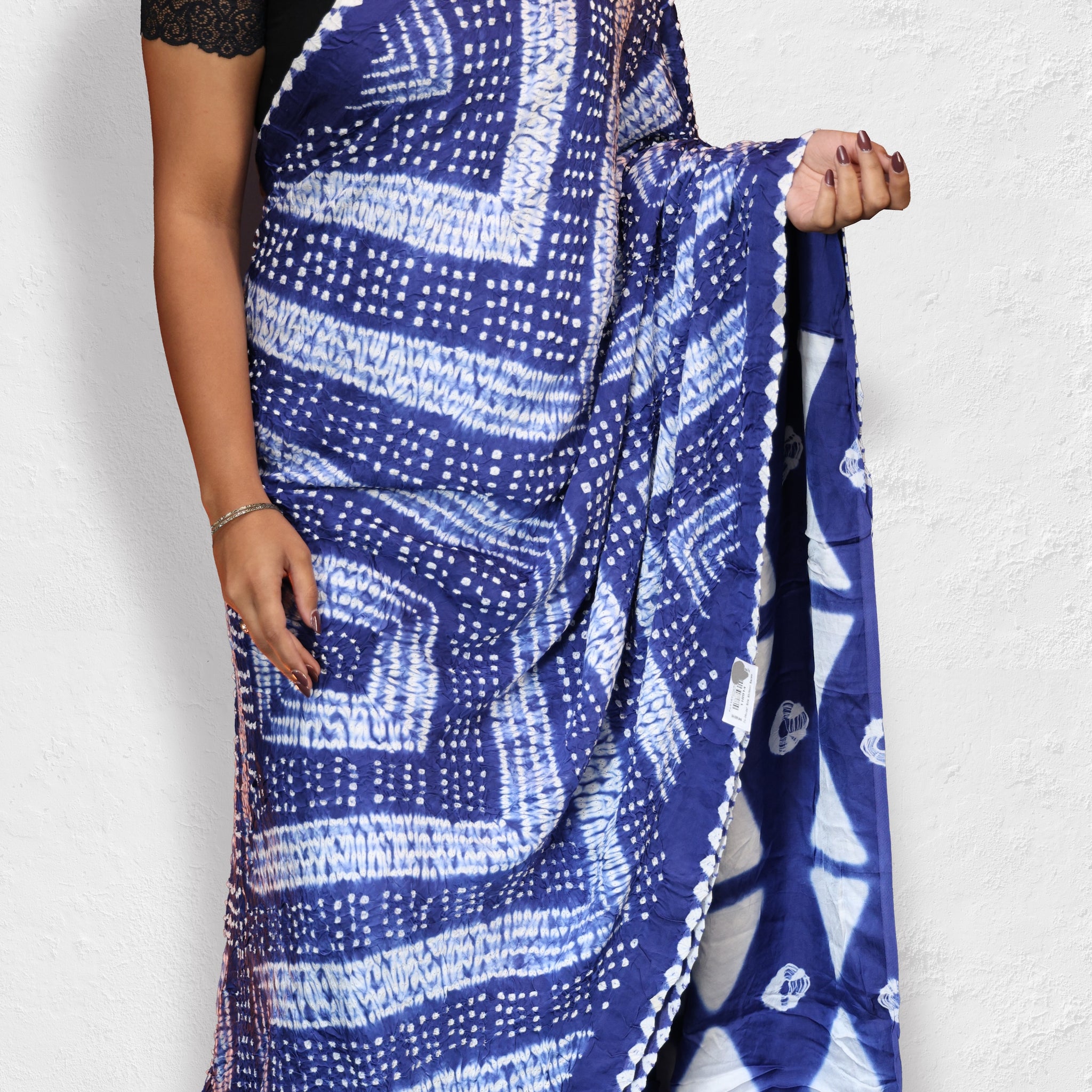 INDIGO & WHITE MODAL BANDHANI SAREE