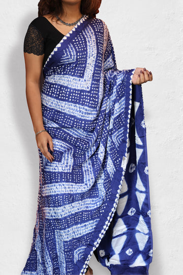 INDIGO & WHITE MODAL BANDHANI SAREE