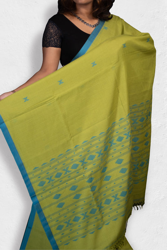 LEAF GREEN JAMDANI COTTON SAREE