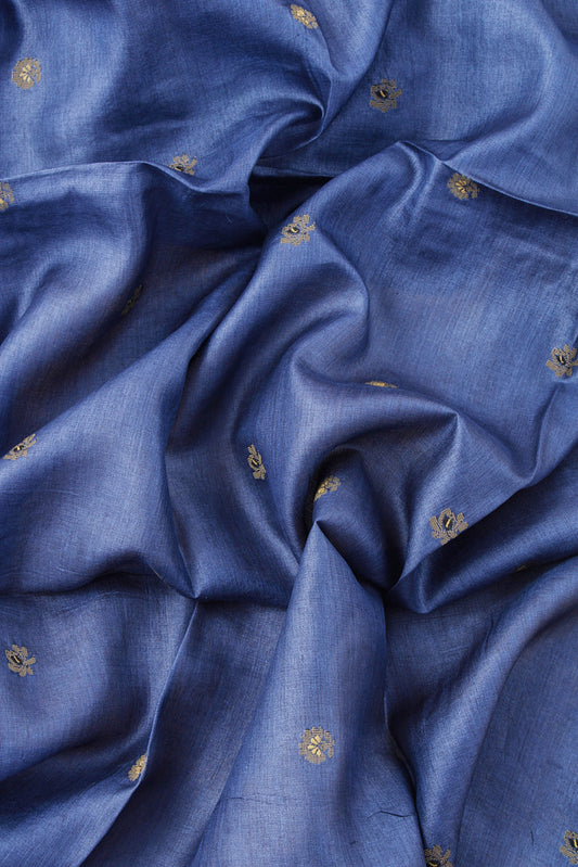 STEEL BLUE PURE TUSSAR SILK SALWAR SEMI-STITCHED