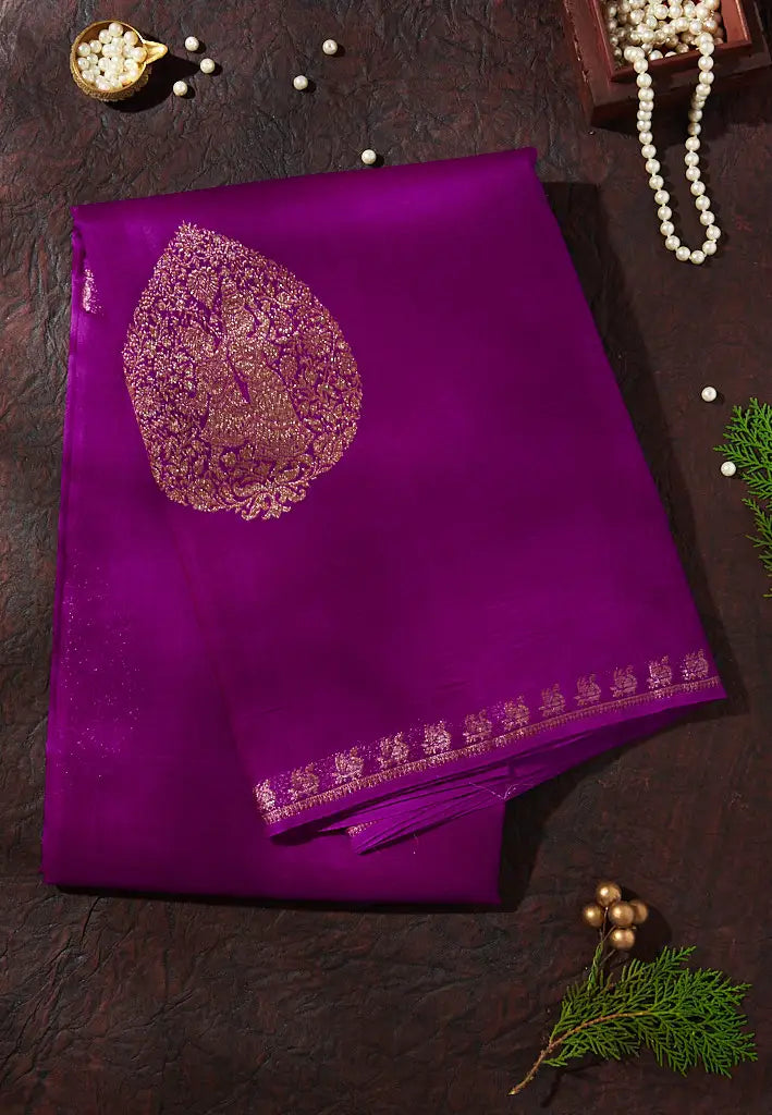 VIOLET BANARASI KORA SILK SAREE