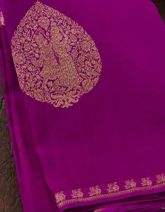 VIOLET BANARASI KORA SILK SAREE