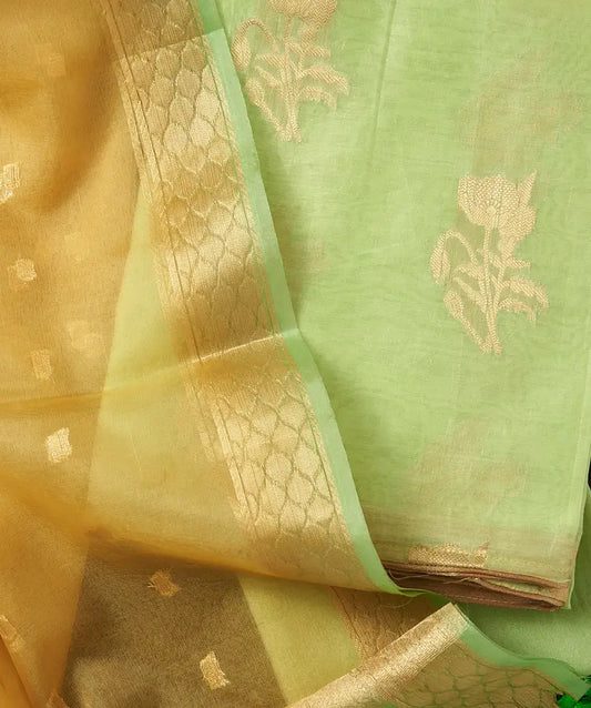 LEAF GREEN & YELLOW CHANDERI SUIT SET