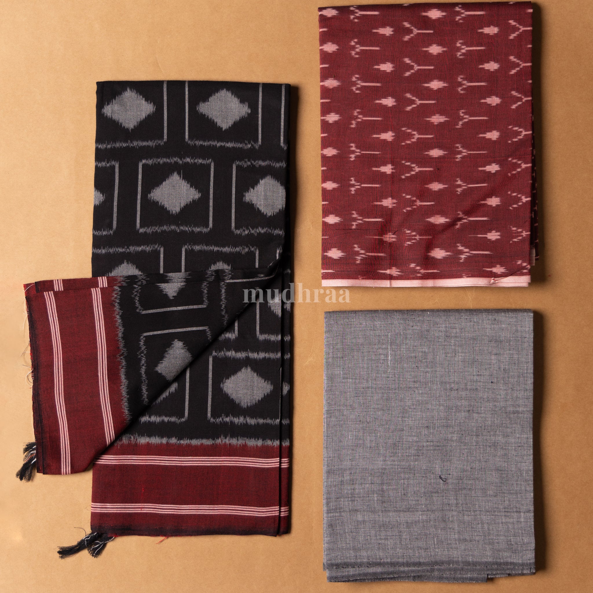 RED & BLACK HANDWOVEN IKKAT SUIT
