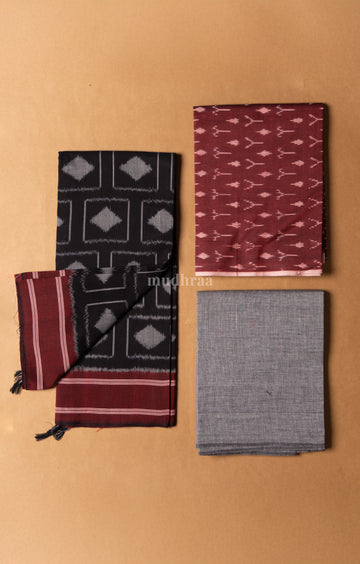 RED & BLACK HANDWOVEN IKKAT SUIT