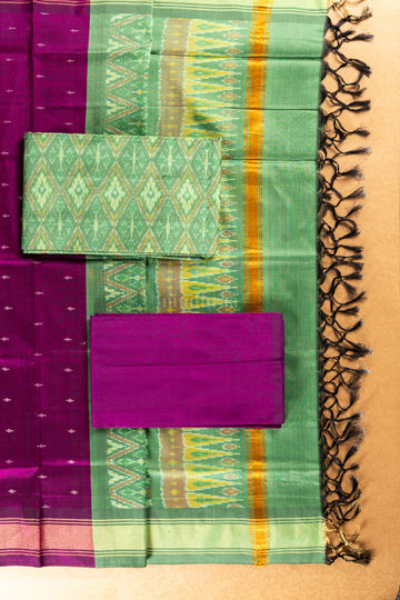 Plum & mint handwoven Ikkat silk-cotton suit set