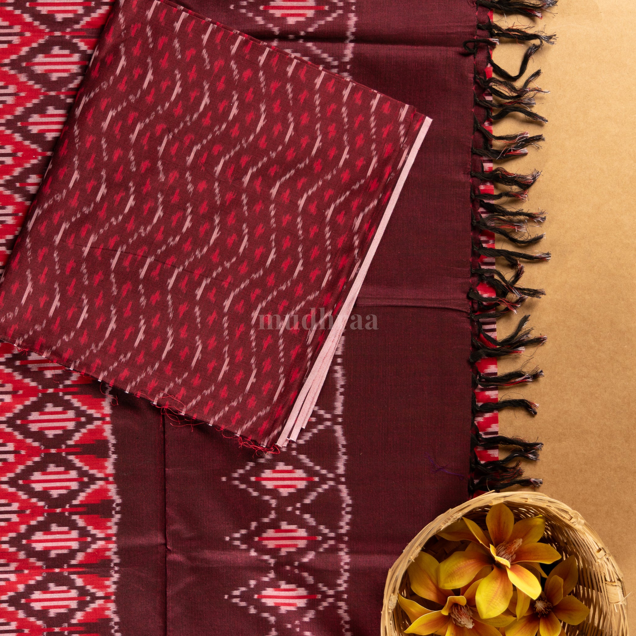 MAROON & RED IKKAT COTTON SUIT SET