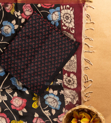 MAROON & BLACK PEN KALAMKARI IKKAT SUIT SET