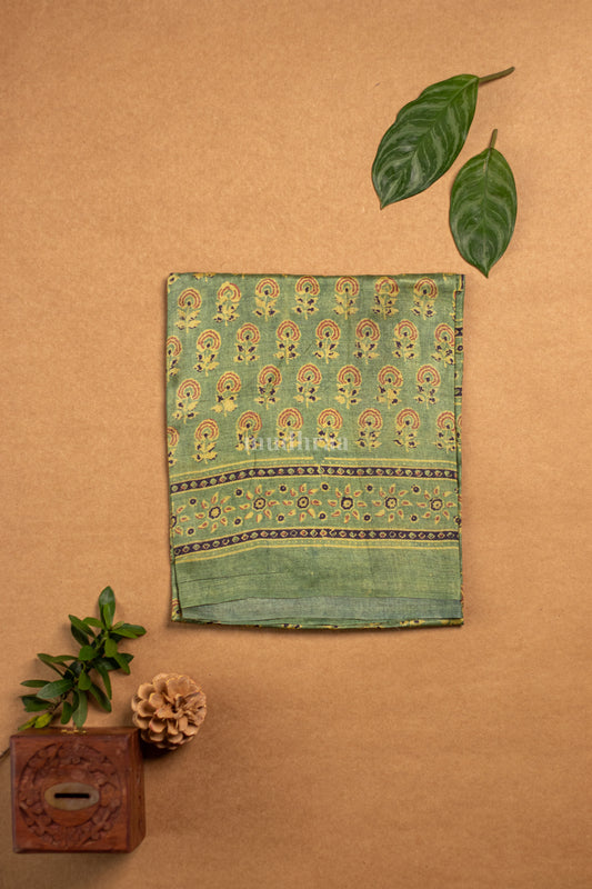 GREEN AJRAKH HANDBLOCK PRINTED TUSSAR SUIT