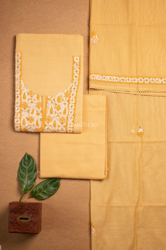 Marigold kota cotton embroidered suit set