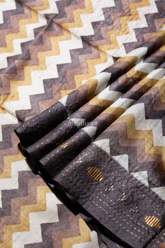 Shades of brown geometrical Tussar silk saree