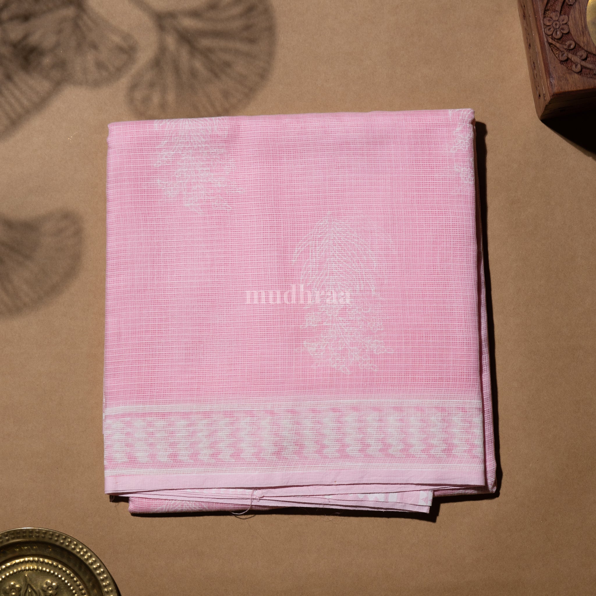 Baby Pink handblock printed Kota cotton saree