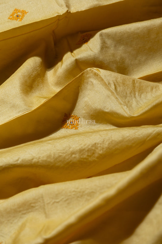 Pineapple yellow Kutch Tussar silk saree