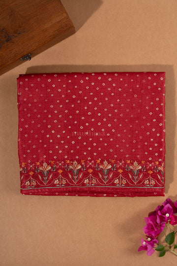 Chilli Red Bandhani Embroidered Tussar Silk Saree