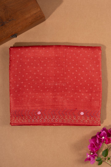 Rust Red Bandhani Kantha Tussar Silk Saree