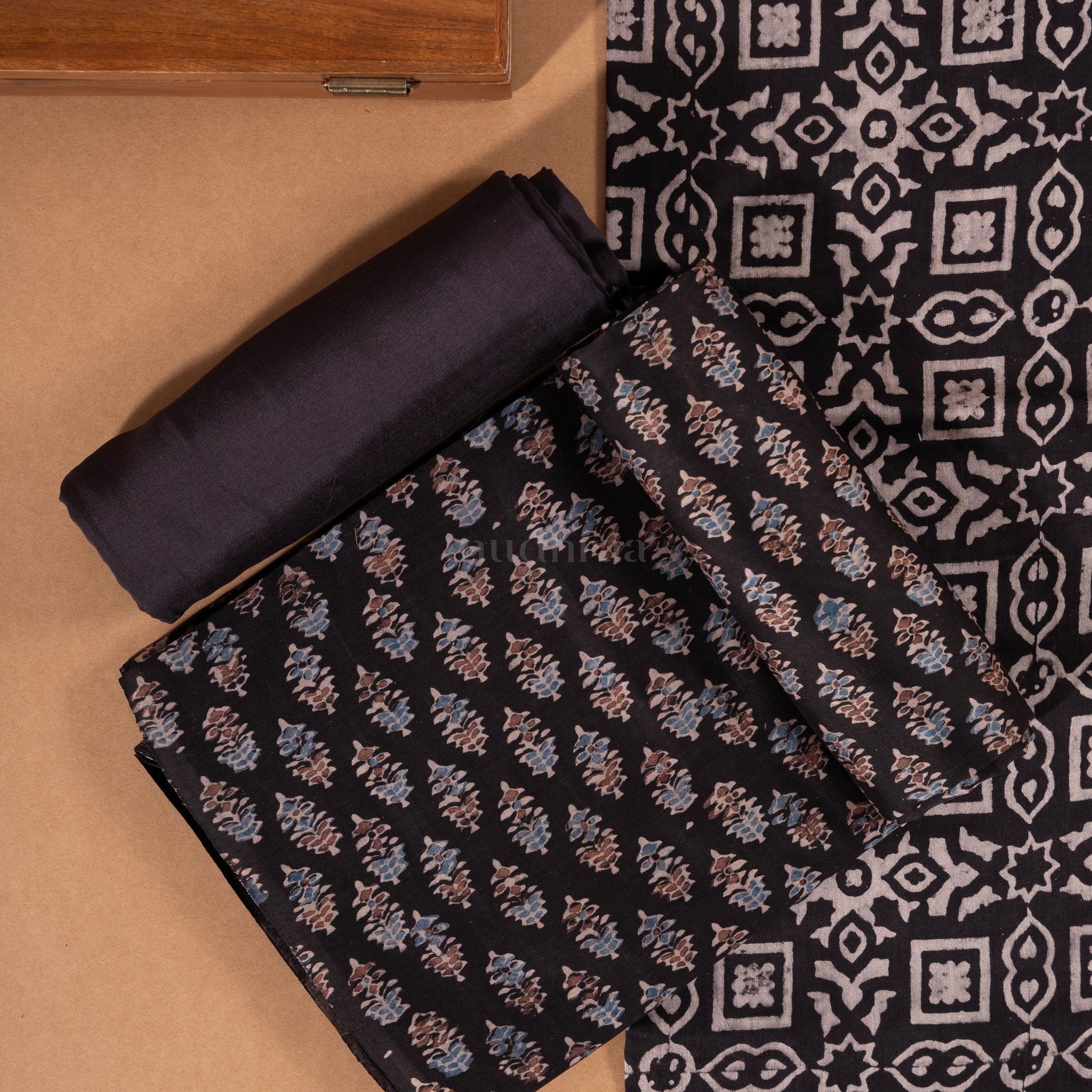 Ebony Black Handblock printed chanderi suit set