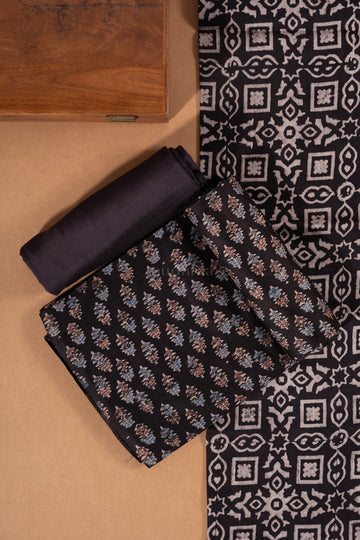 Ebony Black Handblock printed chanderi suit set