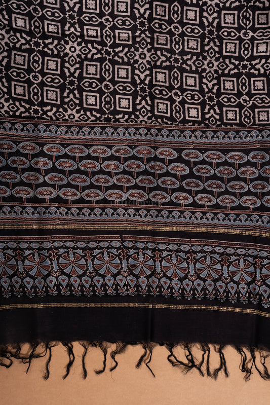Ebony Black Handblock printed chanderi suit set