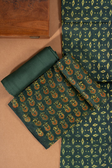 Forest Green Ajrakh Handblock Printed Chanderi Suit Set