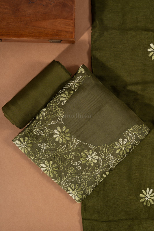 Moss Green Kora Kantha Embroidered Suit Set