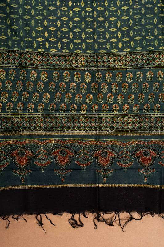 Forest Green Ajrakh Handblock Printed Chanderi Suit Set