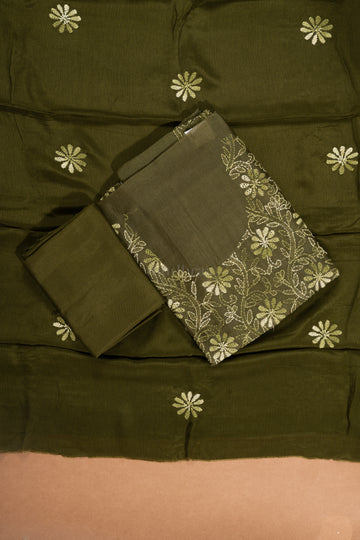 Moss Green Kora Kantha Embroidered Suit Set