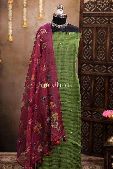 PARROT GREEN & PURPLE MOONGA KOTA SUIT SET