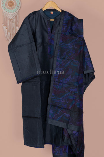 BLACK & COBALT BLUE SEMI-STITCHED PURE TUSSAR SUIT SET