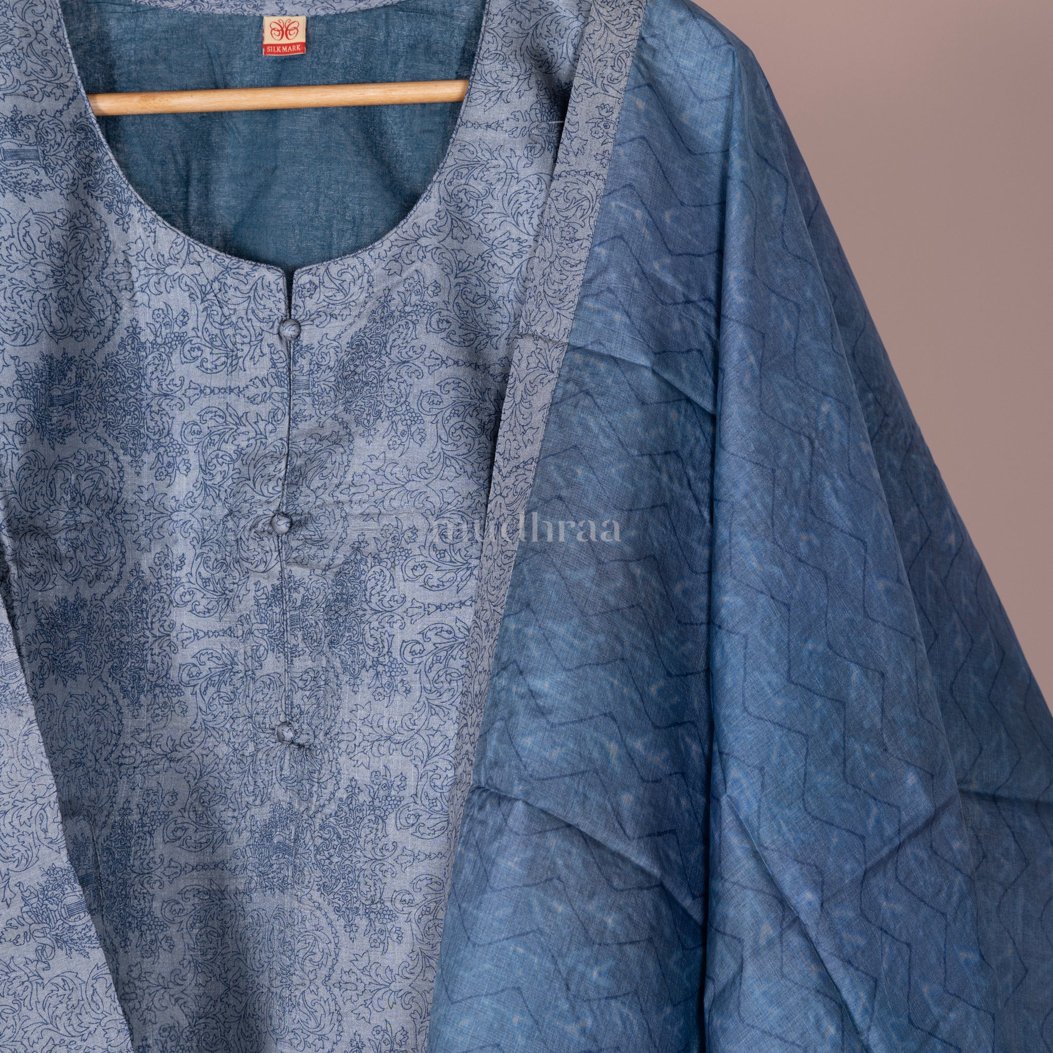 PERSIAN BLUE SEMI-STITCHED PURE TUSSAR SUIT SET