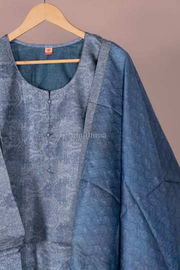 PERSIAN BLUE SEMI-STITCHED PURE TUSSAR SUIT SET