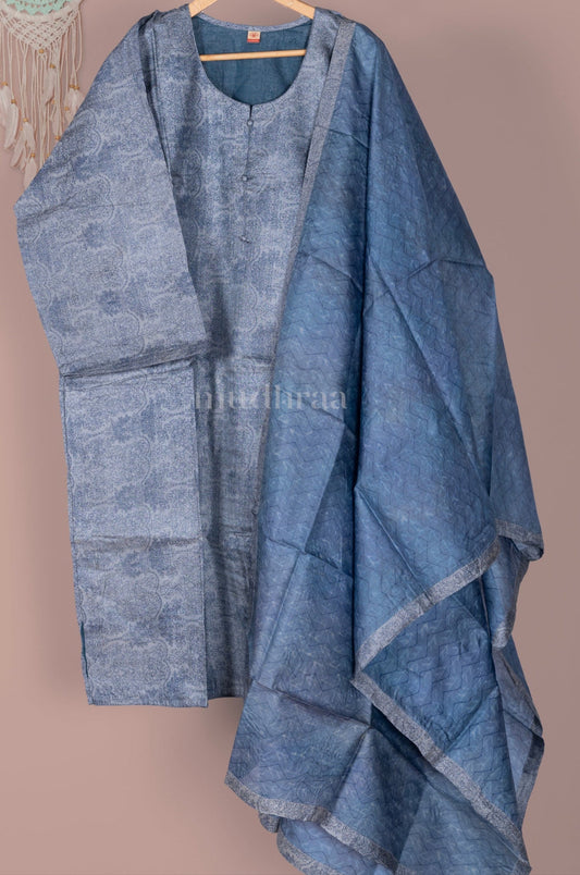 PERSIAN BLUE SEMI-STITCHED PURE TUSSAR SUIT SET