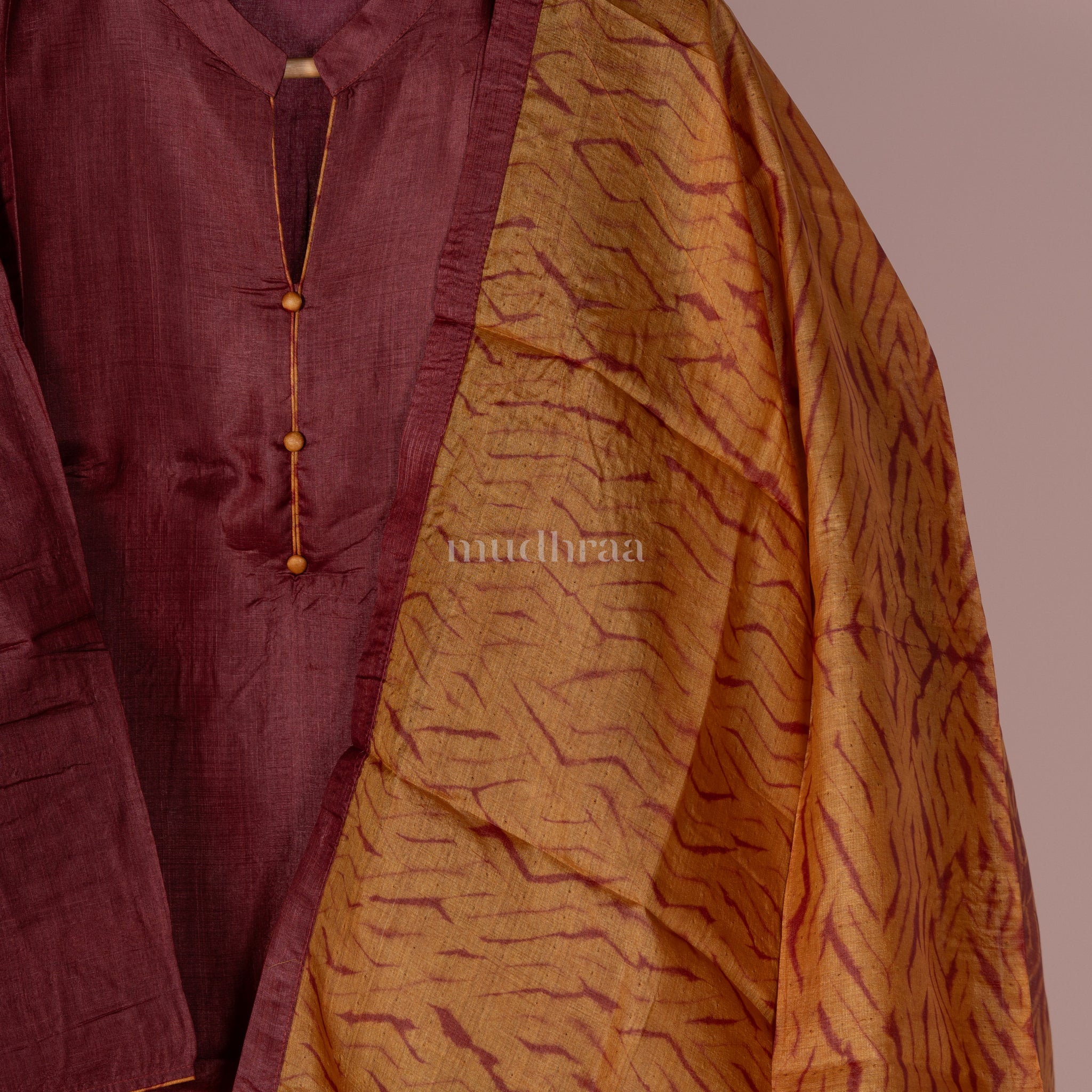 BRICK & YELLOW SEMI-STITCHED PURE TUSSAR SILK SUIT