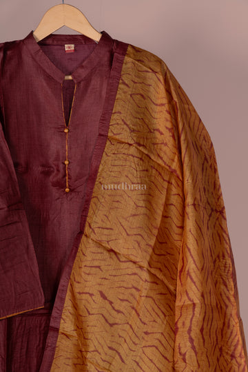 BRICK & YELLOW SEMI-STITCHED PURE TUSSAR SILK SUIT