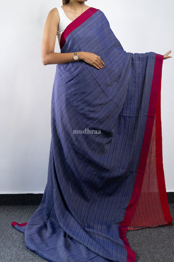 BLUE & RED COTTON GHICHA  SAREE