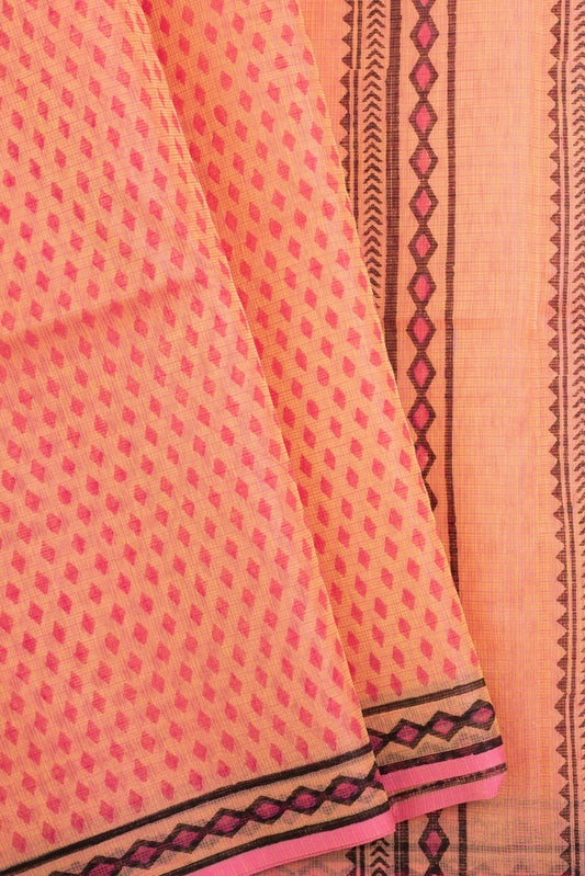 PEACH & PINK HANDBLOCK PRINTED KOTA COTTON SAREE