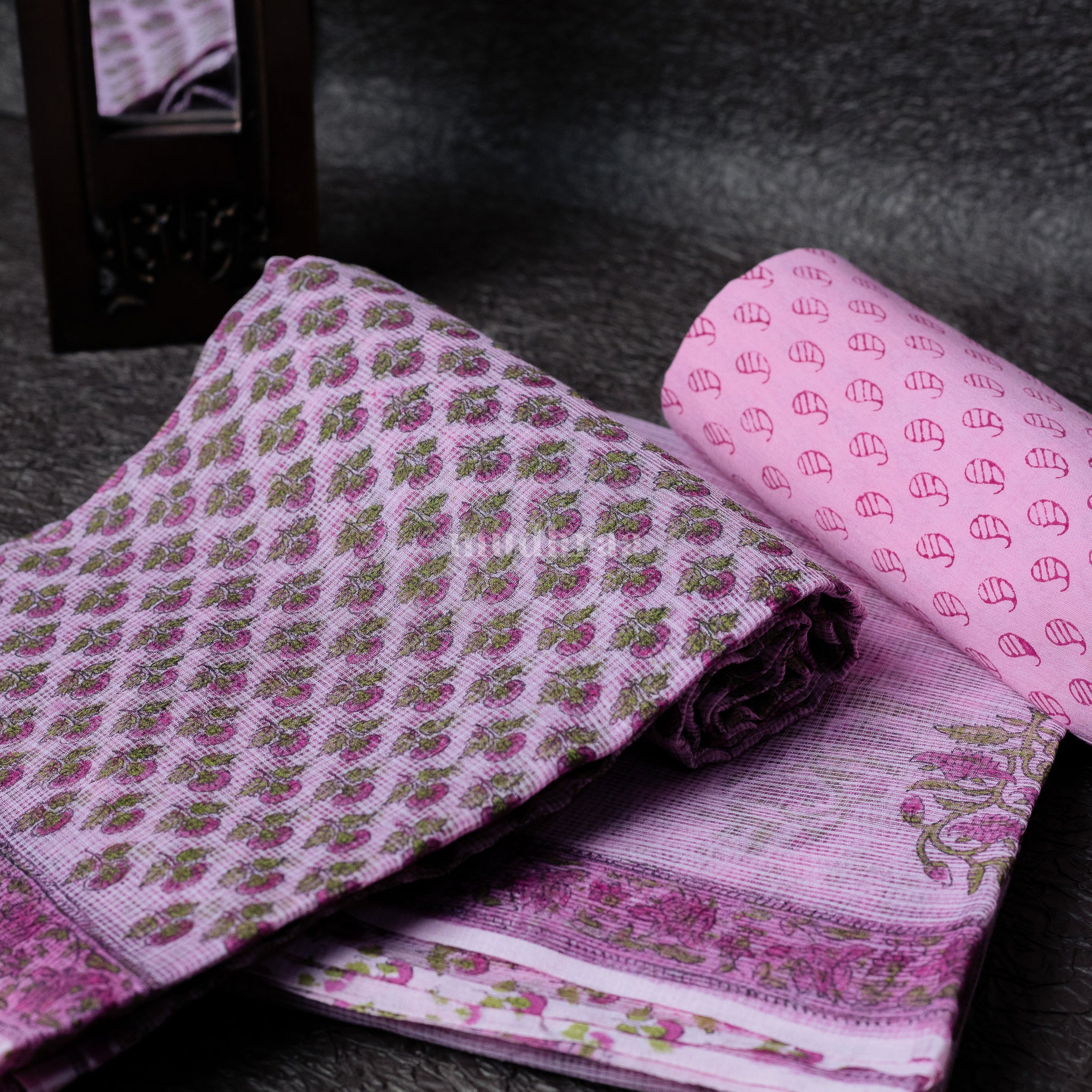 BABY PINK HANDBLOCK PRINTED KOTA COTTON SUIT SET