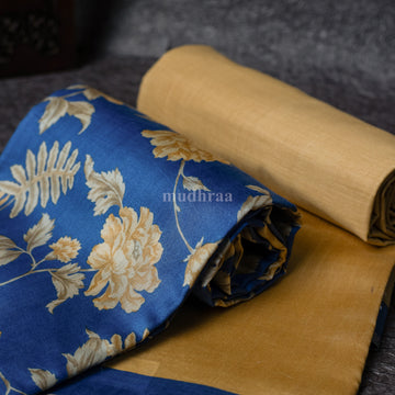 BLUE & MUSTARD CHANDERI SUIT SET