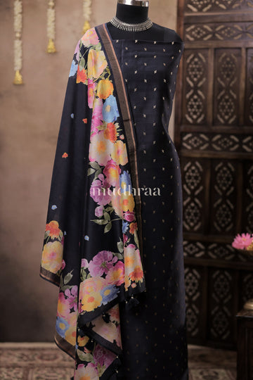 COAL BLACK WOVEN CHANDERI SUIT SET
