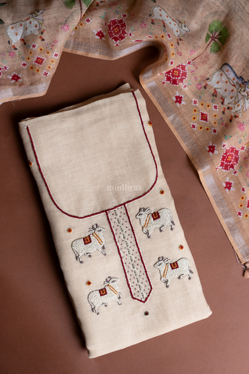 CREAM PICHWAI EMBROIDERED LINEN SUIT SET