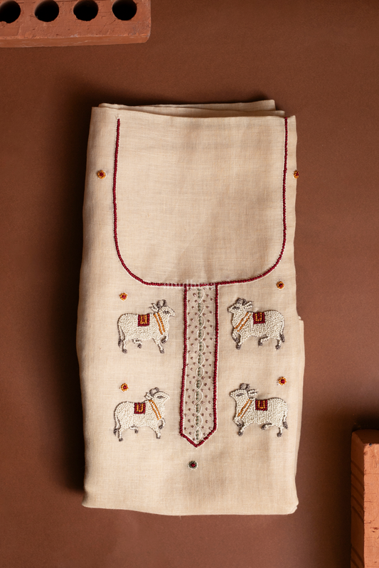 CREAM PICHWAI EMBROIDERED LINEN SUIT SET