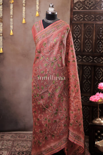 LIGHT CHESTNUT KALAMKARI KANTHA TUSSAR SAREE