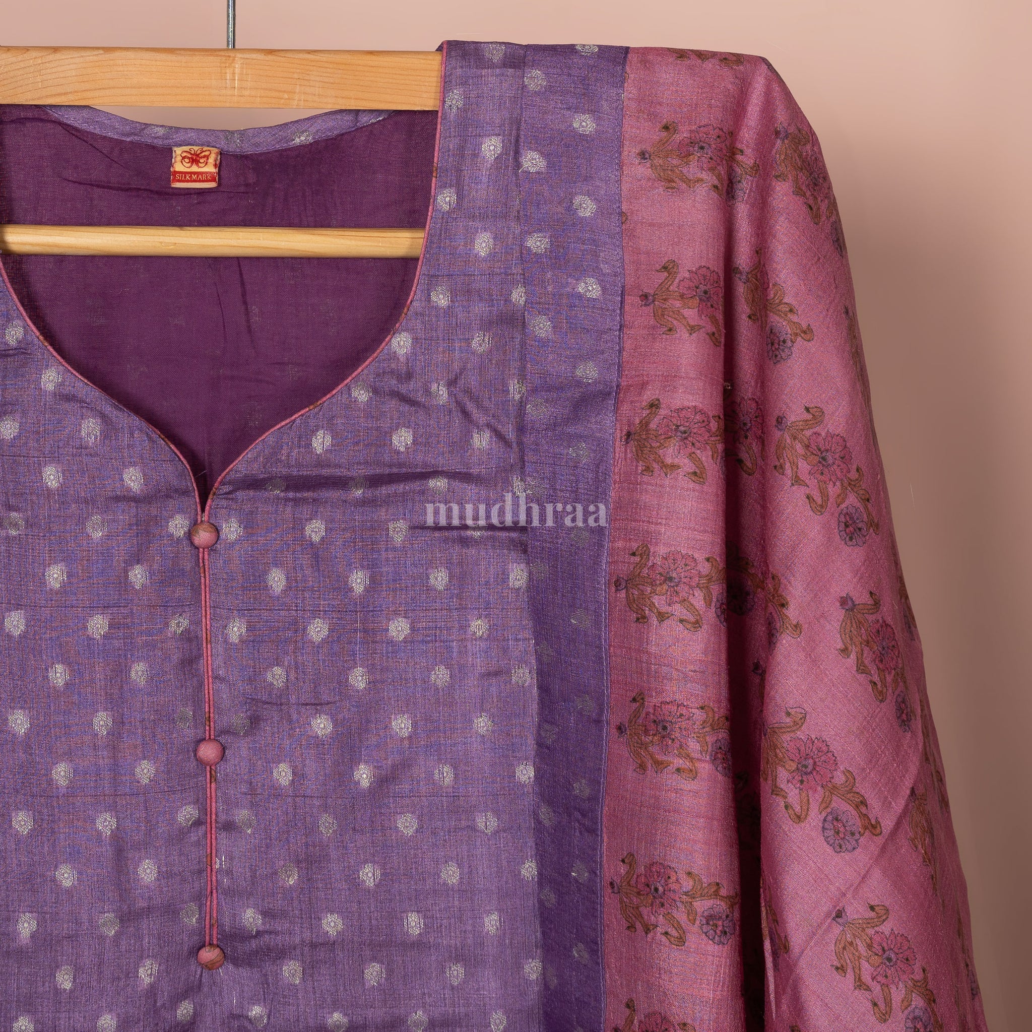 Lavender semi-stitched pure tussar silk suit