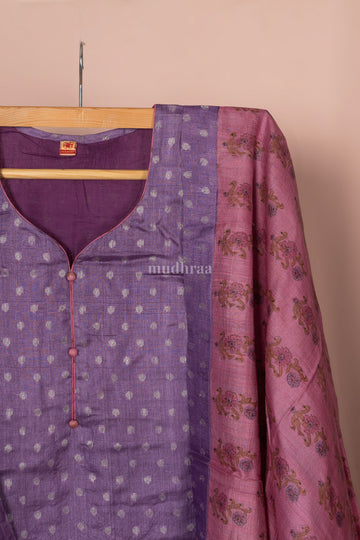 Lavender semi-stitched pure tussar silk suit