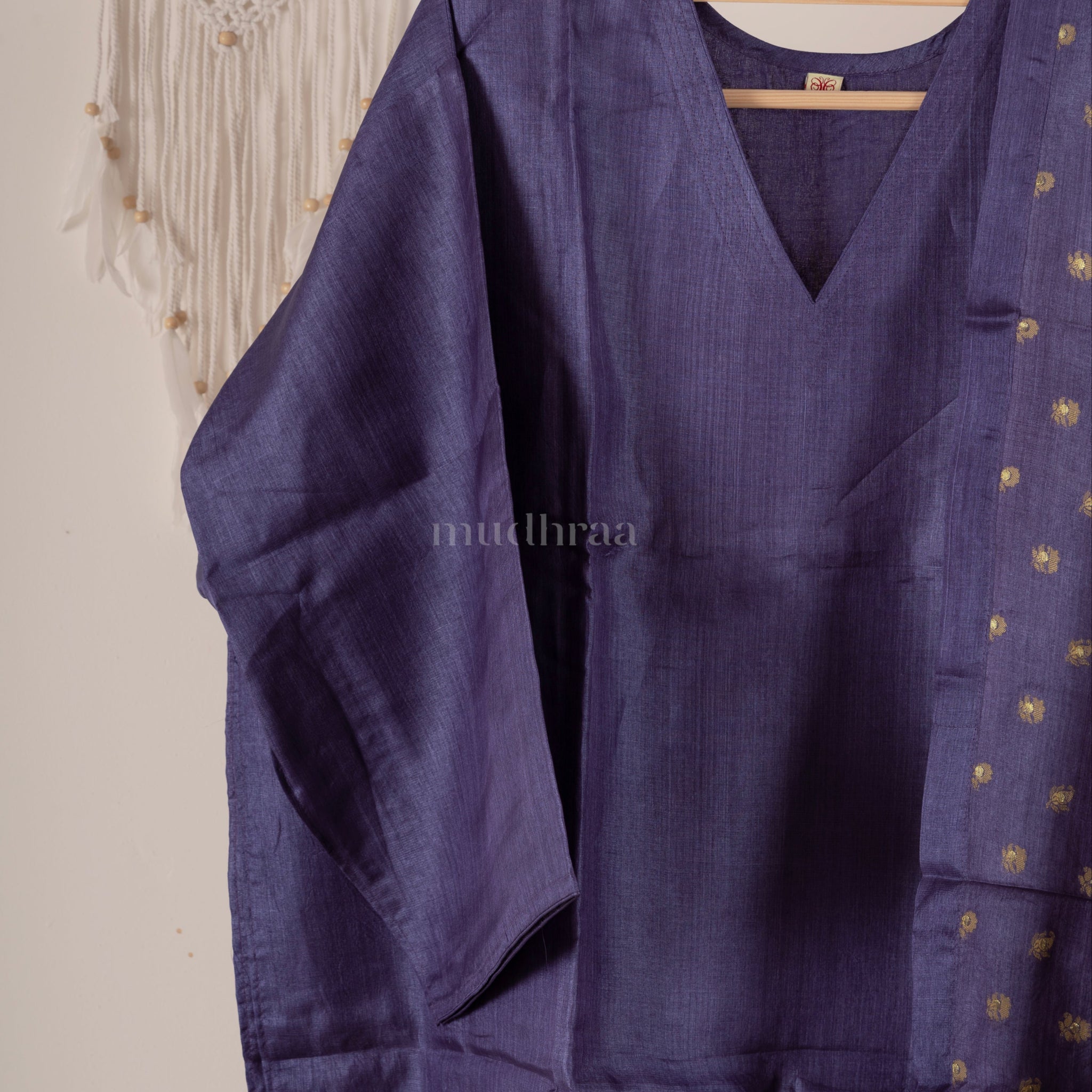 Midnight Blue semi-stitched Tussar suit set