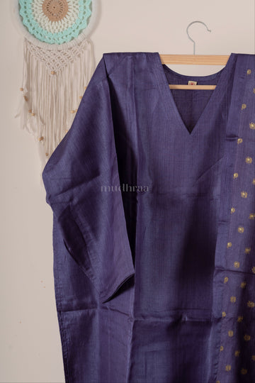 Midnight Blue semi-stitched Tussar suit set